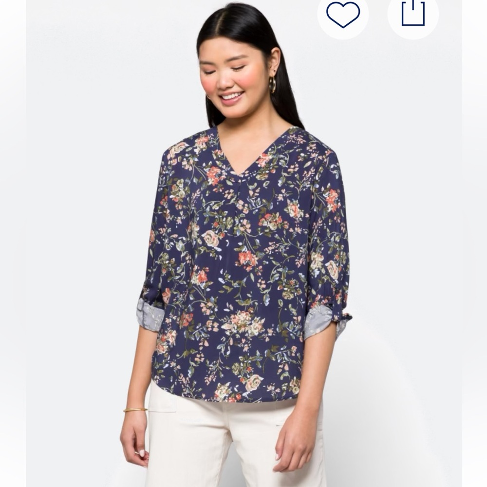 Women’s Blue Floral Print V-Neck Blouse